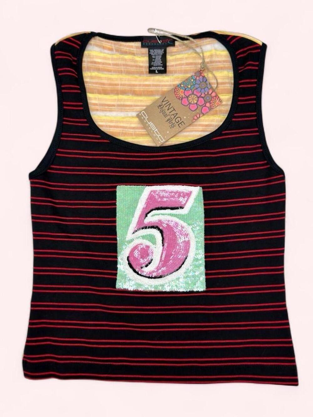 Deadstock Custo Barcelona Y2K black and red striped tank top